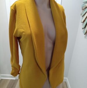 Lock & Love Size S Mustard Yellow Open Front Blazer w/cinched 3/4 Sleeves